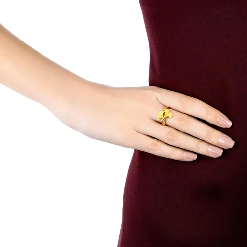 Miniatura 2 de CHOW SANG SANG 999.9 24K Oro Chino Boda Colección Precio por Peso 0.16 oz Oro Ginkgo Hojas Anillo para Mujeres y Ocasión de Boda 89883R Tamaño 13
