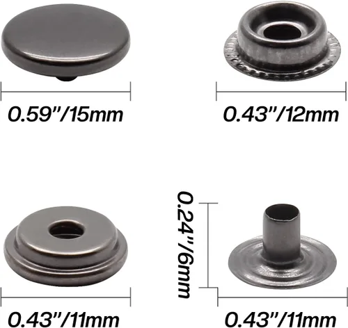 Miniatura 2 de Biaungdo Juego de 50 cierres a presión, botones de presión de metal resistente de 0.59 pulgadas, remaches de cuero de lona para barco marino, negro