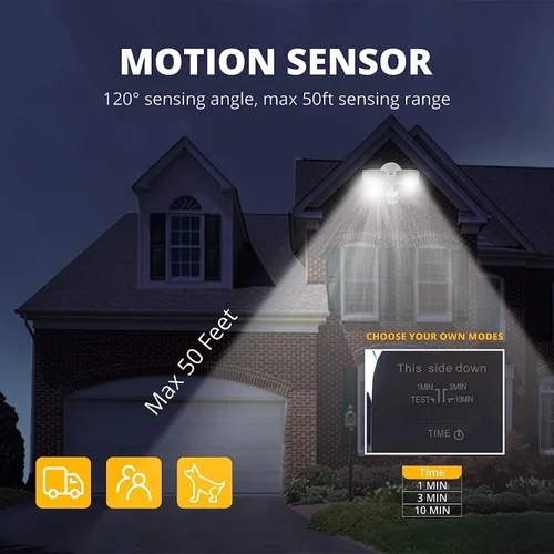 Miniatura 3 de UME - Luz LED de 19 W con sensor de movimiento para inundación al aire libre, 2 cabezales ajustables, 2000 lm, 5000 K, impermeable IP65, luz de Negro