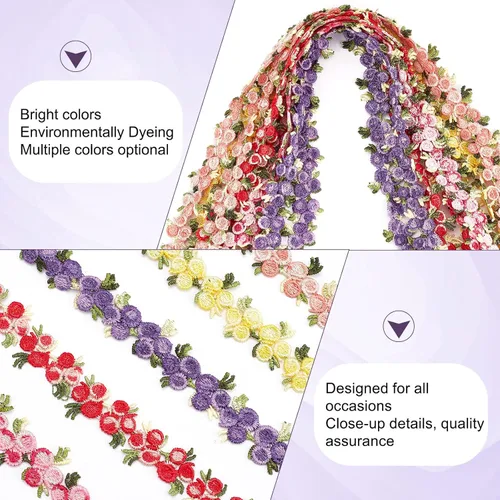 Miniatura 4 de GORGECRAFT - Cinta de encaje floral de 5 yardas, con ribete de encaje floral para manualidades de costura, apliques de encaje para vestidos de Rosa