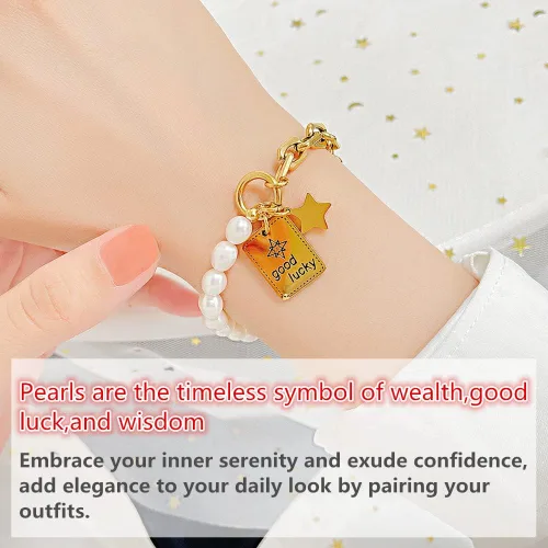 Miniatura 2 de Pulsera para mujer, delicadas pulseras de perlas, pulseras de perlas con dijes de acero inoxidable
