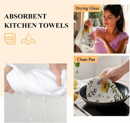 Miniatura 6 de Toallas de cocina rústicas de girasol, papel de periódico retro marrón rústico de microfibra absorbente para platos de cocina, toalla de baño