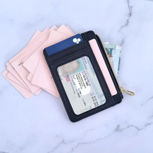 Miniatura 2 de CATCH ON Cartera pequeña para mujeres y hombres, delgada y minimalista de piel sintética, bolsillo frontal, tarjetero con bolsillo con cremallera