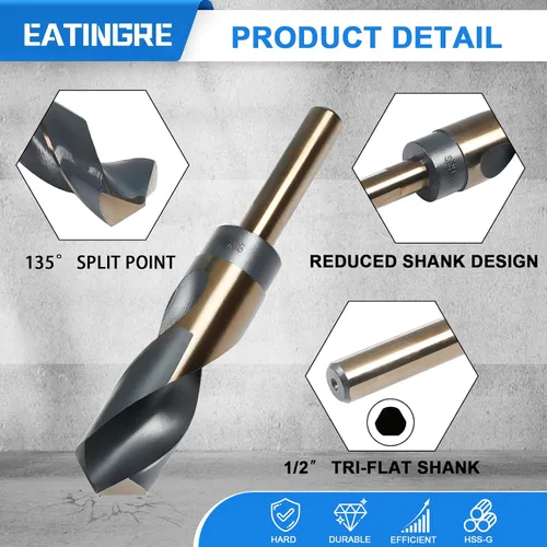 Miniatura 3 de Broca de 11/16 pulgadas, broca de acero de alta velocidad con vástago de 1/2 pulgada, brocas HSS 4241 negro y dorado para acero suave, metal