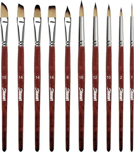 Sdanart Pinceles de acuarela profesionales, 10 piezas de pinceles de pintura para artistas, incluyendo redondeados puntiagudos, planos, filbert,