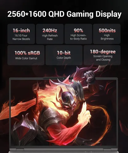 Miniatura 8 de Laptop para juegos RTX 5060, 2560x1600 16 pulgadas, 240Hz 2.5K QHD+, procesador AMD Ryzen 7 H 255 (8C/16T, 4.9GHz), 8GB GDDR7 VRAM, 16GB DDR5 512GB