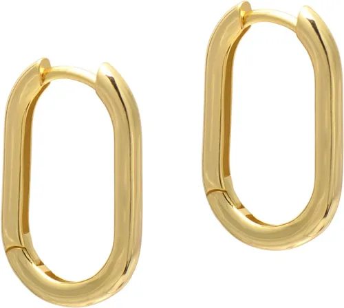 Miniatura 8 de 1 Inch Chunky Oval Hoop Huggie Earrings Sterling Silver Earrings for Women