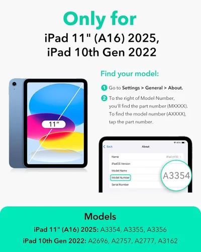 Miniatura 2 de ESR Funda para iPad A16, Funda para iPad de 11ª/10ª Generación (2025/2022), Cubierta Magnética Extraíble, Soporte Ajustable Vertical/Horizontal