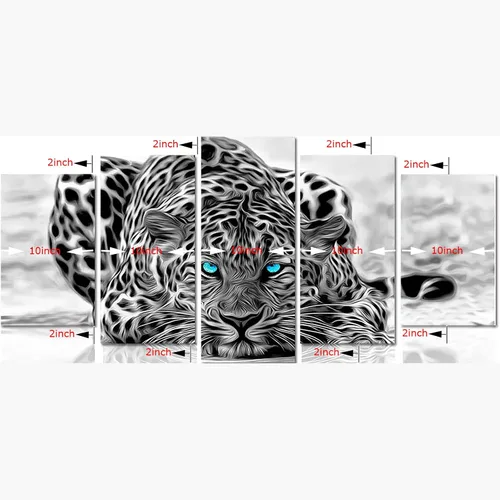 Miniatura 4 de Panel de lienzo en blanco y negro con dibujo de leopardo, con armazón. Fácil de colgar, varios tamaños.