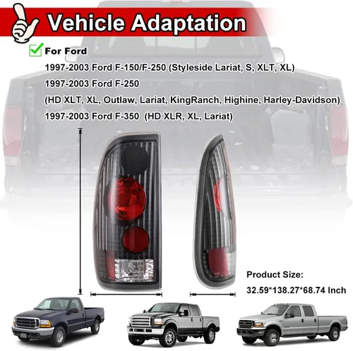 Miniatura 4 de Nixon Offroad Luces traseras para Ford F-150 F-250 F-350 1997 1998 1999 2000 2001 2002 2003, luces traseras halógenas de repuesto para automóvil, 1