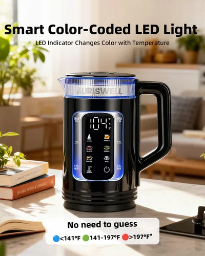 Miniatura 4 de Tetera Eléctrica Auriswell con Control de Temperatura, Hervidor de Agua Inteligente de Vidrio para Té, Café y Hervir, Apagado Automático, Mantener