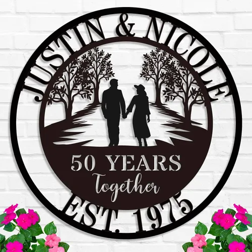 Miniatura 14 de Letrero de metal personalizado para jardín, letrero de pared para decoración al aire libre con nombre personalizado, arte de pared con apellido
