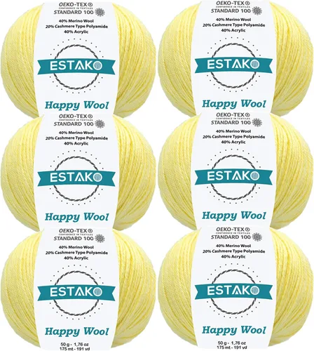 Miniatura 50 de Estako Happy Wool (paquete de 2 madejas) 40% lana merino 20% cachemira tipo poliamida 40% acrílico peso fingering hilo suave para tejer y crochet