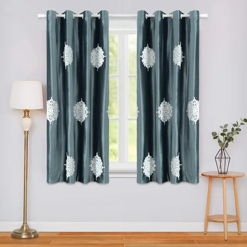 Miniatura 21 de VOGOL Cortinas opacas bordadas para sala de estar, paneles de cortina de terciopelo azul para dormitorio, 52 x 63 pulgadas, 2 paneles