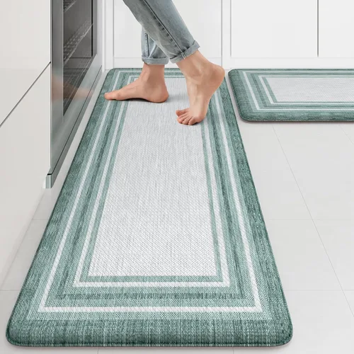 Miniatura 92 de KIMODE - Juego de 2 tapetes de cocina bohemios, antifatiga, antideslizantes, impermeables, ergonómicos, acolchados, cómodos, para lavandería, Caqui