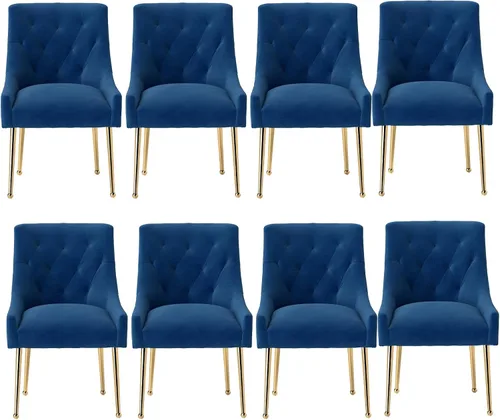 Miniatura 40 de Juego de 2 sillas de comedor, modernas sillas de comedor de terciopelo con patas doradas, elegantes sillas de acento acolchadas para recepción, sala