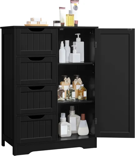 Miniatura 10 de Yaheetech Armario organizador de madera para el suelo del baño/lateral con 4 cajones y 1 armario, unidad de almacenamiento de entrada independiente