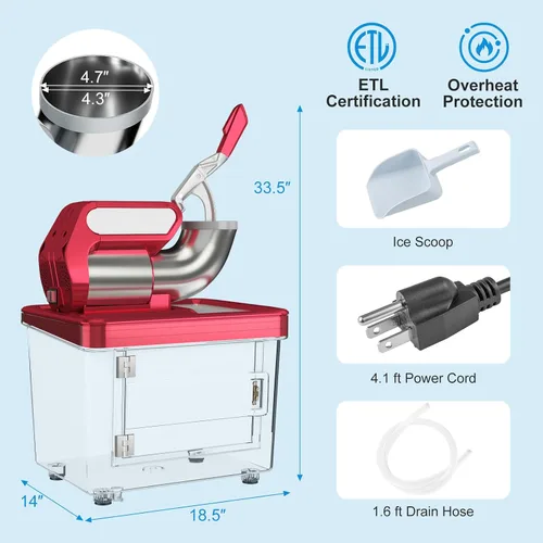 Miniatura 2 de COSTWAY Trituradora de hielo eléctrica, máquina de cono de nieve de 660 libras/h con cuchillas dobles, máquina de hielo afeitado aprobada por ETL