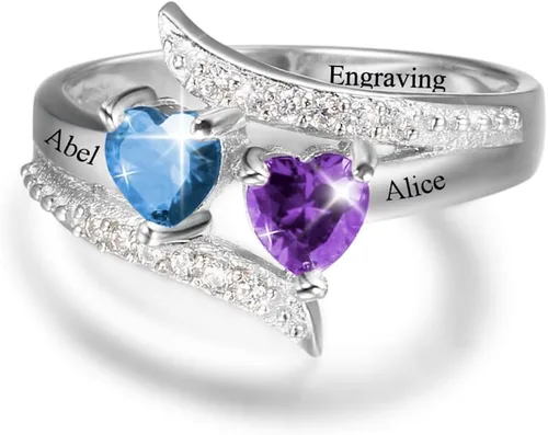 Miniatura 3 de Anillos de piedra natal personalizados para mujer, regalos personalizados para el día de la madre, anillos de promesa para madre e hija o mejor