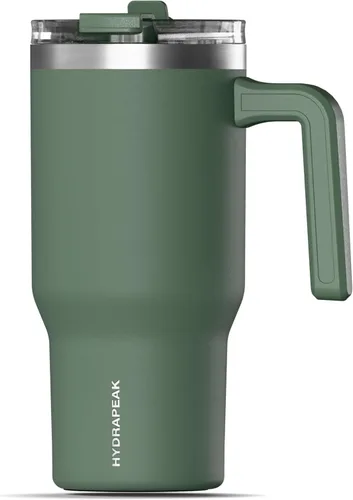 Miniatura 10 de Hydrapeak Voyager - Vaso aislado de 25 onzas con asa y tapa para sorber y popote 2 en 1, de acero inoxidable para uso diario, viajes, botella