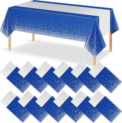 Miniatura 38 de MASHAN 1 mantel negro y azul para decoración de fiesta, mantel de plástico negro impreso azul, funda rectangular desechable para cumpleaños, boda