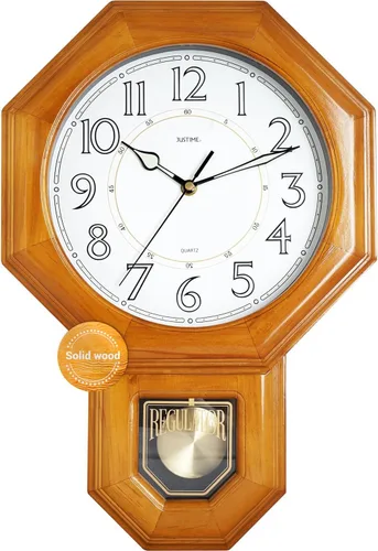 Miniatura 9 de JUSTIME Reloj de péndulo de madera maciza con carillones de estilo tradicional de escuela, con melodía de Westminster cada hora, fabricado en Taiwán