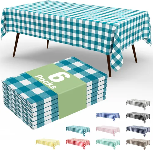 Miniatura 85 de Smiry Paquete de 3 Manteles Desechables de Cuadros Gingham Color Caqui - 54" x 72" Mantel de Plástico de Servicio Pesado, Cubiertas de Mesa