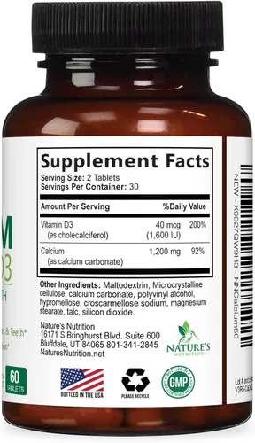 Miniatura 9 de Suplemento de calcio con vitamina D3-1200 mg de calcio por porción con D3 para una mejor absorción - Apoya la salud inmunológica, huesos y dientes