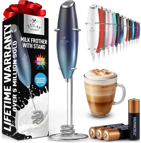 Miniatura 96 de Zulay Kitchen Espumador de leche de mano con pilas Duracell AA – Mezclador eléctrico ultrarrápido y creador de espuma, mezclador de bebidas fácil