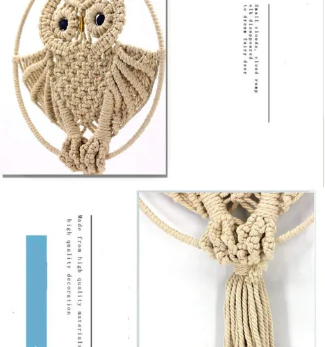 Miniatura 2 de Búhos atrapasueños de algodón macramé para colgar en la pared del dormitorio de los niños, decoración de pared 22 pulgadas de largo x 11.6 pulgadas