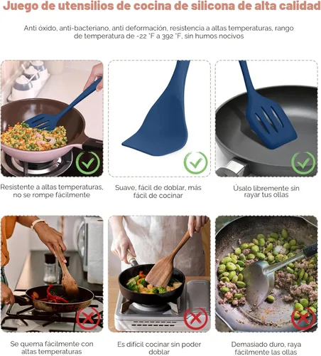 Miniatura 3 de Juego de utensilios de cocina, 12 piezas de utensilios de cocina de silicona (apto para lavavajillas), juego de espátulas resistentes al calor a 392