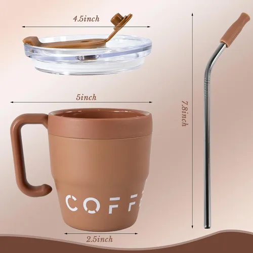 Miniatura 2 de CHLJAR Taza de café aislada con asa, bonita taza de viaje de 14 onzas, taza de café de acero inoxidable al vacío para mantener las bebidas calientes