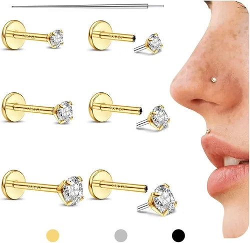 Miniatura 10 de GEMQUEEN Aretes tipo dormilona plana: aretes de acero quirúrgico de titanio rellenos de oro de 14 quilates, hipoalergénicos para mujeres y hombres