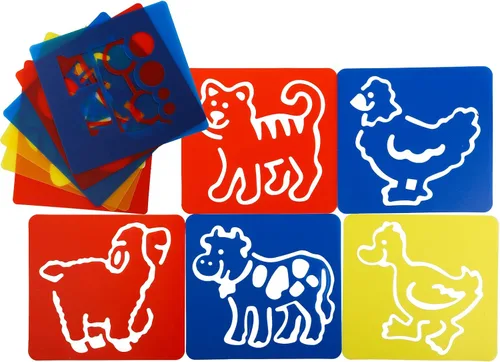 Miniatura 5 de Peohud 36 plantillas para pintar, plantillas de tiza de dibujo coloridas, plantilla lavable con forma primaria temática de animales y vehículos