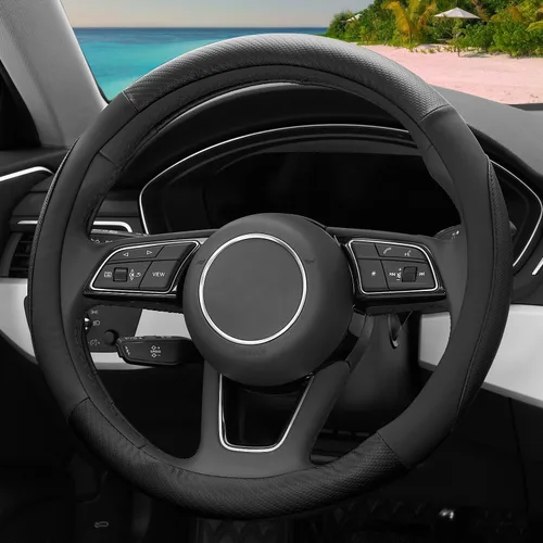 Miniatura 2 de Funda para volante de automóvil, piel de microfibra suave, transpirable, antideslizante, ajuste universal de 15 pulgadas para automóviles, SUV