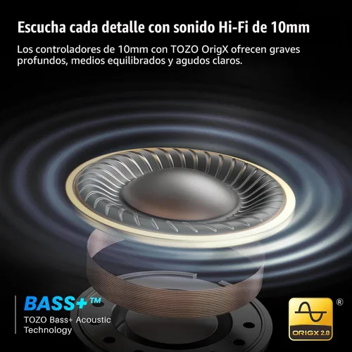 Miniatura 4 de TOZO Crystal Pods - Auriculares inalámbricos híbridos con cancelación activa de ruido, controladores de 0.394 in, graves profundos, 4 micrófonos