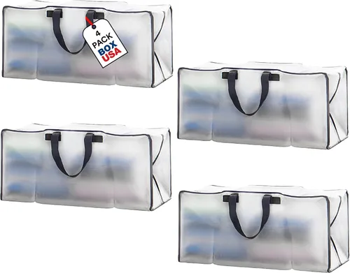 Miniatura 10 de BOX USA Paquete de 4 bolsas de mudanza con asas fuertes y cremalleras, bolsas de embalaje extragrandes resistentes para almacenamiento, cajas