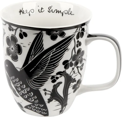 Miniatura 5 de Karma Taza bohemia de 16 onzas con diseño de mariposa y colibrí, color blanco y negro, bonita taza de café y té, cerámica, 16 onzas, apta