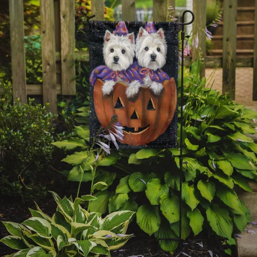 Miniatura 2 de Caroline's Treasures PPP3205GF Bandera de jardín de calabaza de Halloween Westie Ride Bandera de buzón Bandera decorativa de patio Arte exterior