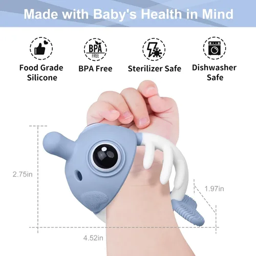 Miniatura 7 de Juguetes de Dentición para Bebés de 0-6 Meses, Mombella Juguetes de Dentición Pez Payaso de 6-12 Meses, Juguetes Mordedores para Bebés con Correa