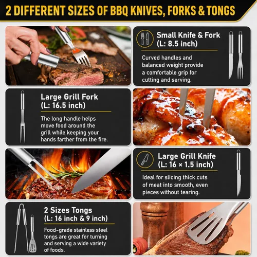 Miniatura 5 de 34 accesorios para parrilla, regalos para hombres, accesorios de barbacoa resistentes de 16 pulgadas, herramientas de barbacoa de acero inoxidable