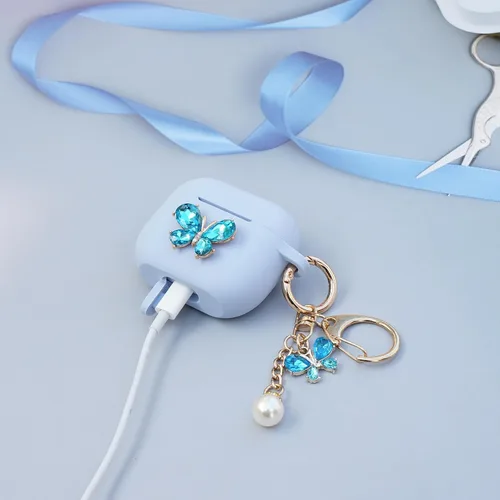 Miniatura 3 de Wonhibo Funda para Airpods 3, bonita funda de diseño azul mariposa para Airpod 3ª serie 3 tercera generación 2021 con llavero
