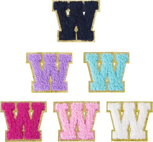 Miniatura 223 de 6 piezas de parches de letras de chenilla autoadhesivas, parches de letras preppy de 2 pulgadas para bolsos, ropa y sombreros, grandes pegatinas
