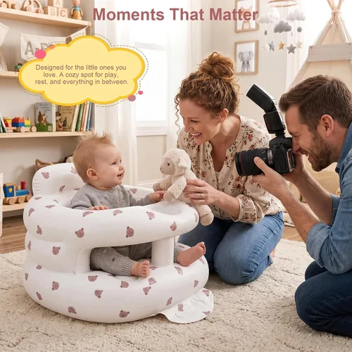 Miniatura 9 de Asiento inflable para bebé de 3 a 36 meses, silla de bebé con cerca y bomba de aire incorporada, asiento de piso inflable para bebé con soporte