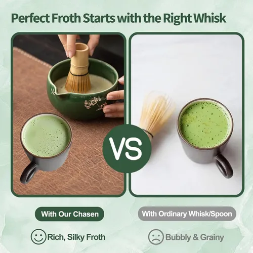Miniatura 9 de Juego de batidores de matcha, 8 piezas de cerámica con cuenco matcha, batidor y soporte de matcha, cuchara y cuchara de bambú, soporte para cuchara