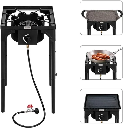 Miniatura 3 de ROVSUN Quemador de propano portátil de 100,000 BTU, estufa de gas individual con altura ajustable y regulador para cocinar en campamento al aire