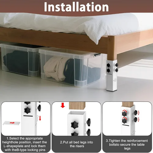 Miniatura 7 de Elevadores de cama de acero al carbono de grado superior 2025 de 2.3 pulgadas de diámetro, altura ajustable (3.2 o 5.1 pulgadas), elevadores de cama