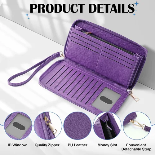 Miniatura 59 de Chelmon - Monedero para mujer de cuero genuino con bloqueo de señal RFID, para tarjetas de crédito