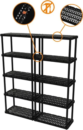 Miniatura 9 de Gracious Living Estantes de Almacenamiento de Plástico de 5 Estantes, Unidad de Estantería de Garaje Resistente, Negro - Estante Organizador de Pie