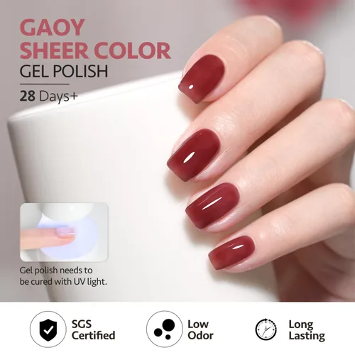Miniatura 5 de GAOY Juego de esmaltes de uñas de gel gelatina, 8 colores translúcidos nude, blanco, rosa, marrón, neutros, transparentes, kit para salón y arte